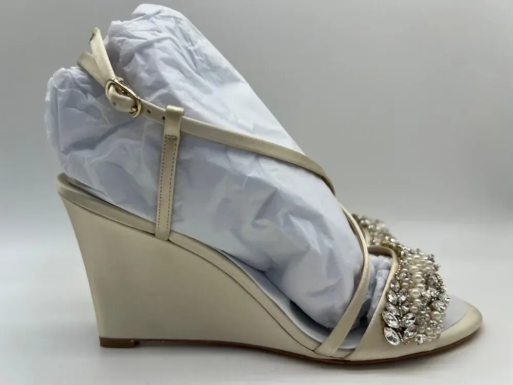 Badgley Mischka Women's Clarisa Embellished Wedge Sandal Ivory MP5243 Size 8